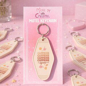 Caffeine Queen Motel Keychain Aesthetic Coffee Lover Cute Keyring
